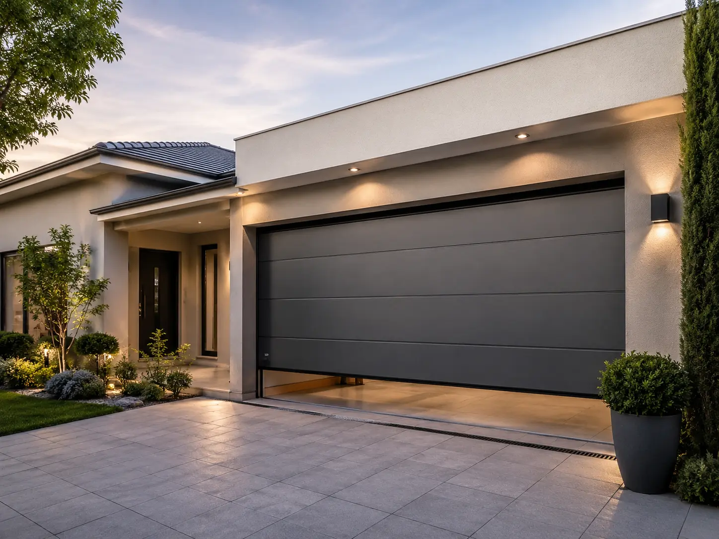Puertas de garaje Puerta de garaje seccional automática en vivienda moderna