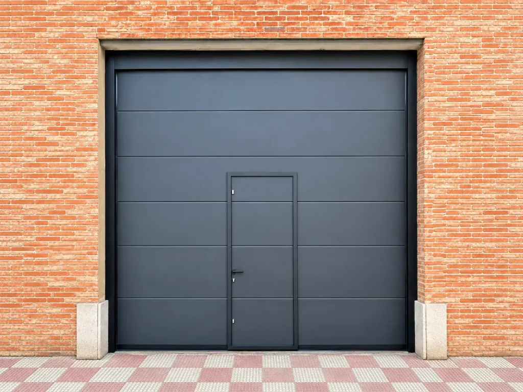 Puerta seccional gris antracita con puerta peatonal integrada